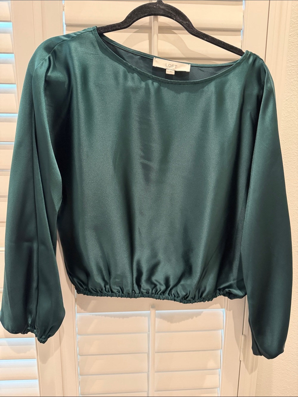 LOFT Teal Satin Long Sleeve Blouse